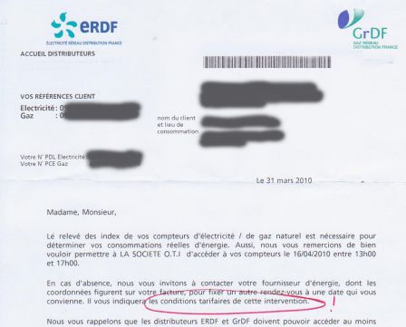 Relevé de compteur EDF payant